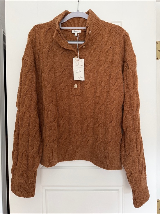 Splendid Sweaters - Splendid cable half placket sweater in caramel